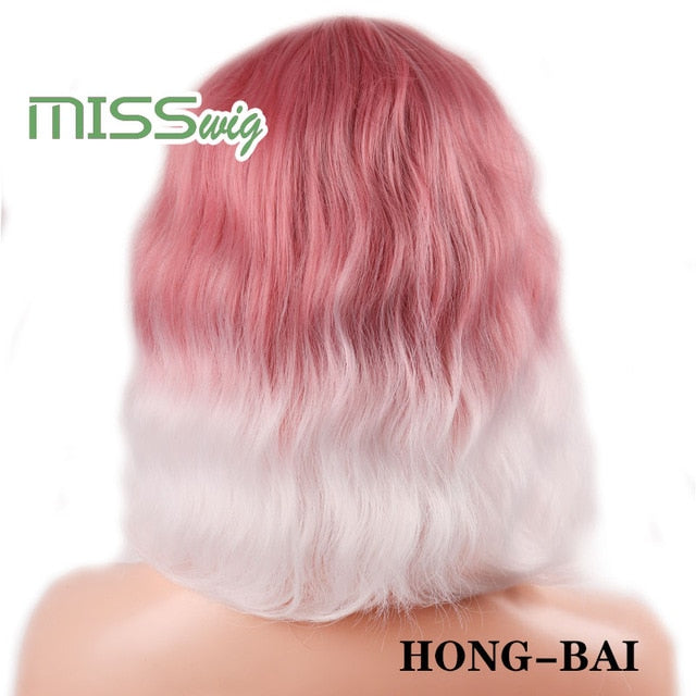 WIG Short Water Wave Synthetic hair Wig for Women Heat Resistant