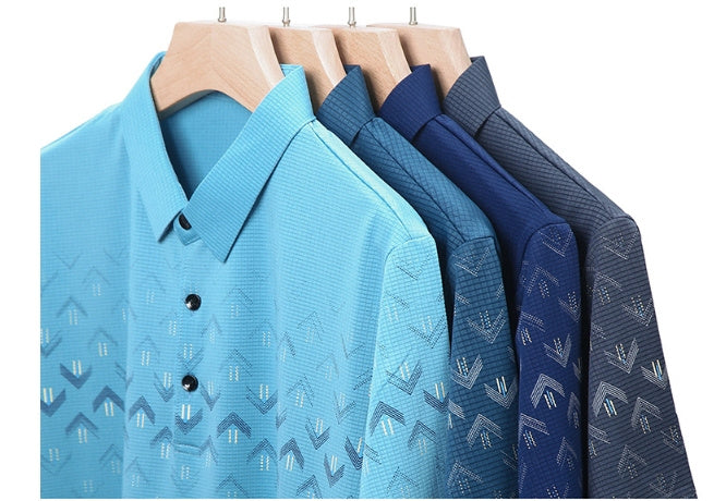 New Ice Silk Short Sleeve Middle-aged Men's Polo Shirt Business Casual Printing Lapel Quick-drying Top