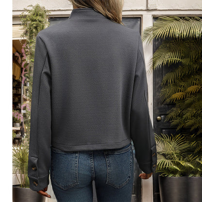 Women's Texture Stand Collar Long Sleeve Jacket