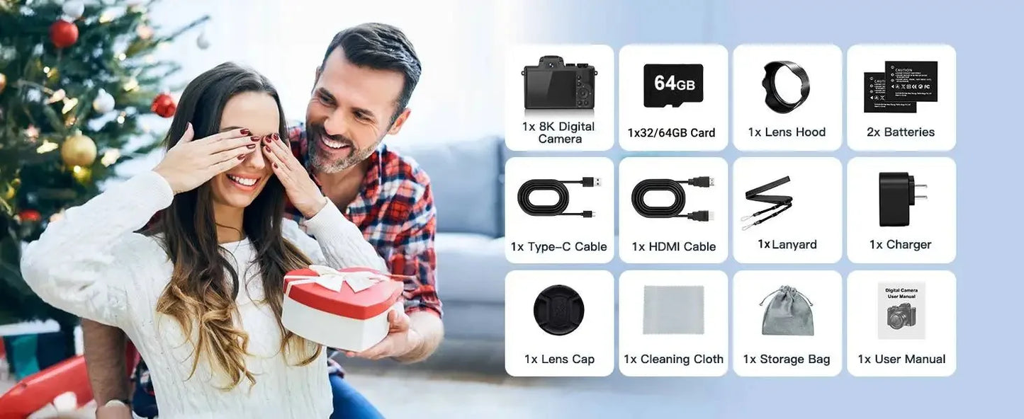 8K Digital Camera for Photography Autofocus WiFi 88MP Vlogging Camera with Dual-Lens 16X Digital Zoom Touch Screen Travel Camera