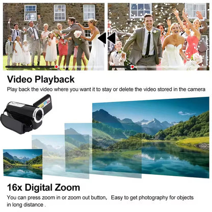 2.4 Inch HD Camera 1080P 16MP Digital Camera 2.4 Inch Rotatable Camcorder Video Recorder HD Video Camcorder