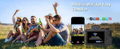 8K Digital Camera for Photography Autofocus WiFi 88MP Vlogging Camera with Dual-Lens 16X Digital Zoom Touch Screen Travel Camera