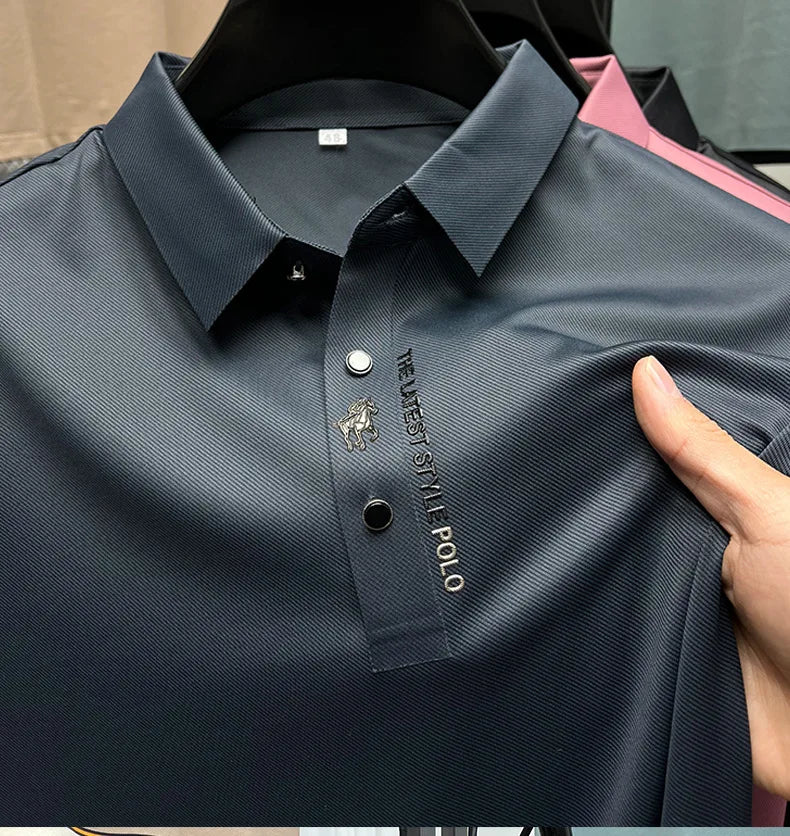 Luxury brand embroidered short sleeve T-shirt men's lapel 2024 new summer ice silk seamless breathable golf casual POLO shirt