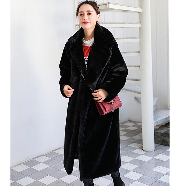 New Female Winter Plush Thick Warm Loose Women Faux Coat Loose Lapel Fur Coat