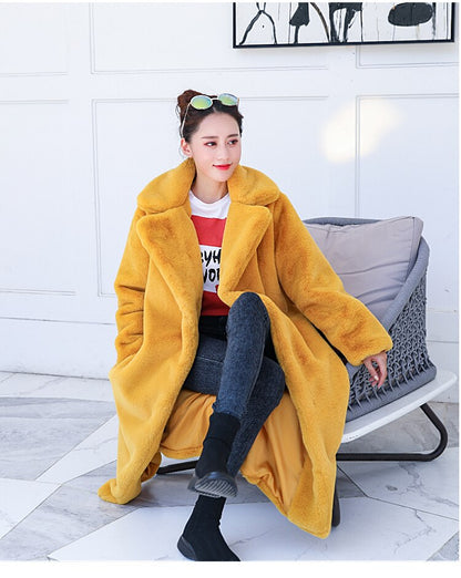 New Female Winter Plush Thick Warm Loose Women Faux Coat Loose Lapel Fur Coat