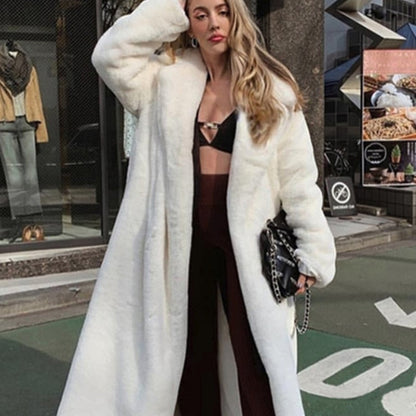 New Female Winter Plush Thick Warm Loose Women Faux Coat Loose Lapel Fur Coat