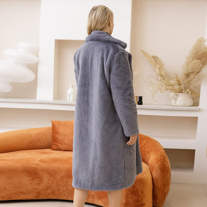 Winter Plush Thick Warm Loose Women Faux Rabbit Fur Coat