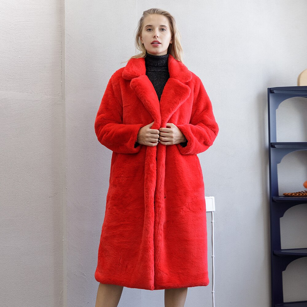 New Female Winter Plush Thick Warm Loose Women Faux Coat Loose Lapel Fur Coat