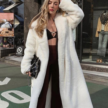 New Female Winter Plush Thick Warm Loose Women Faux Coat Loose Lapel Fur Coat
