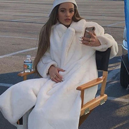 New Female Winter Plush Thick Warm Loose Women Faux Coat Loose Lapel Fur Coat