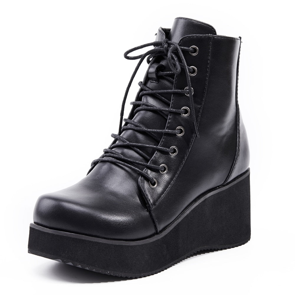 JIALUOWEI New Style Unisex&#39;s Shoes Punk Wedge Heel 7cm Pink Holographic Leather Halloween Costumes Gothic Ankle boots