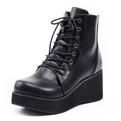 JIALUOWEI New Style Unisex&#39;s Shoes Punk Wedge Heel 7cm Pink Holographic Leather Halloween Costumes Gothic Ankle boots