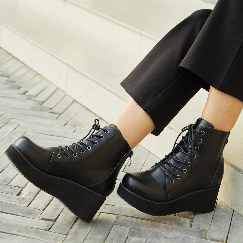 JIALUOWEI New Style Unisex&#39;s Shoes Punk Wedge Heel 7cm Pink Holographic Leather Halloween Costumes Gothic Ankle boots