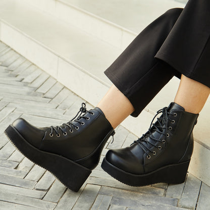 JIALUOWEI New Style Unisex&#39;s Shoes Punk Wedge Heel 7cm Pink Holographic Leather Halloween Costumes Gothic Ankle boots