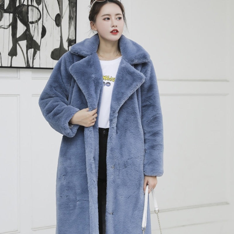 New Female Winter Plush Thick Warm Loose Women Faux Coat Loose Lapel Fur Coat