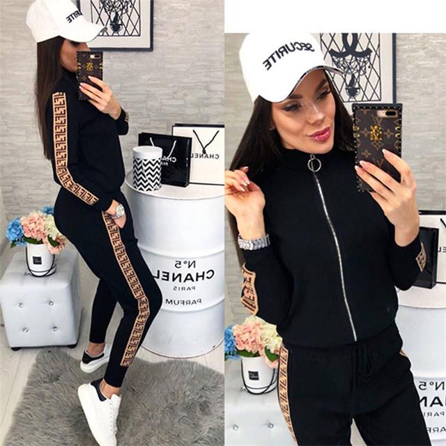 Spring Women Sport Suits Fashion Printed Running Sets