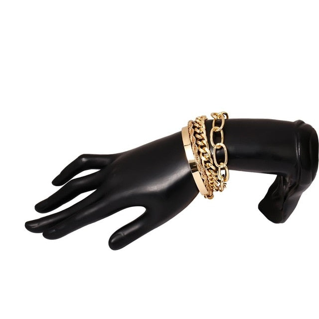 Puruvi 4pcs Punk Curb Cuban Chain Bracelets Set for Women